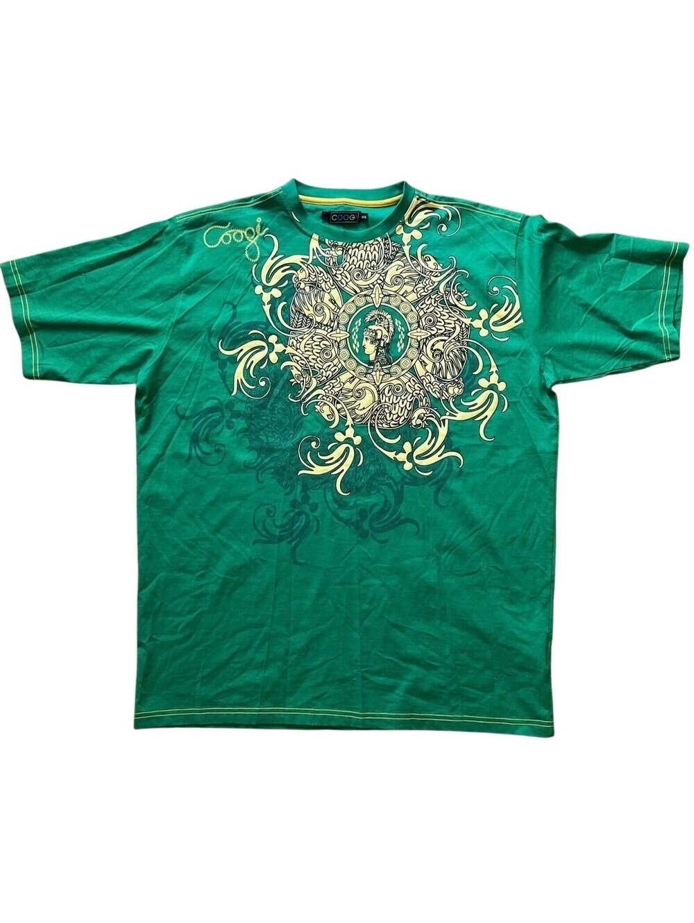 COOGI Embroidered Spartan Sz 3XL Graphic T-shirt Gold Green